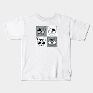 Frenchies with Glasses Black andd White Kids T-Shirt